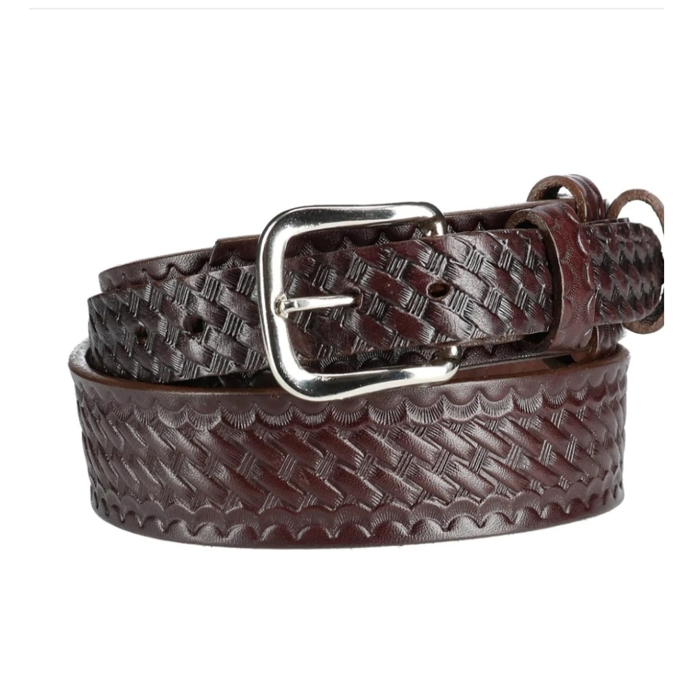 *NWOT Boston 1.5" Leather Basketweave Ranger Belt w/Brass Hardware